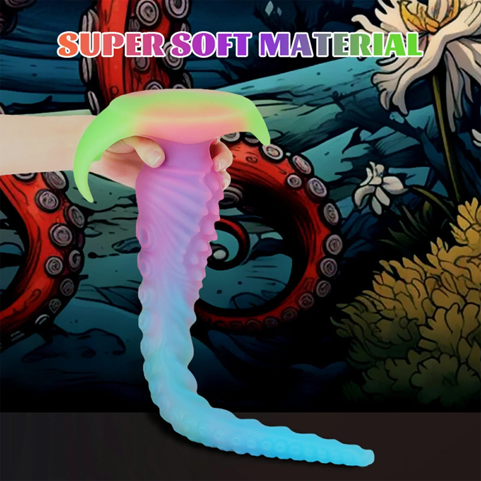 17.5 Inch Glow-in-the-Dark Fantasy Tentacle Dildo – Spiked Texture for Anal & Vaginal Play