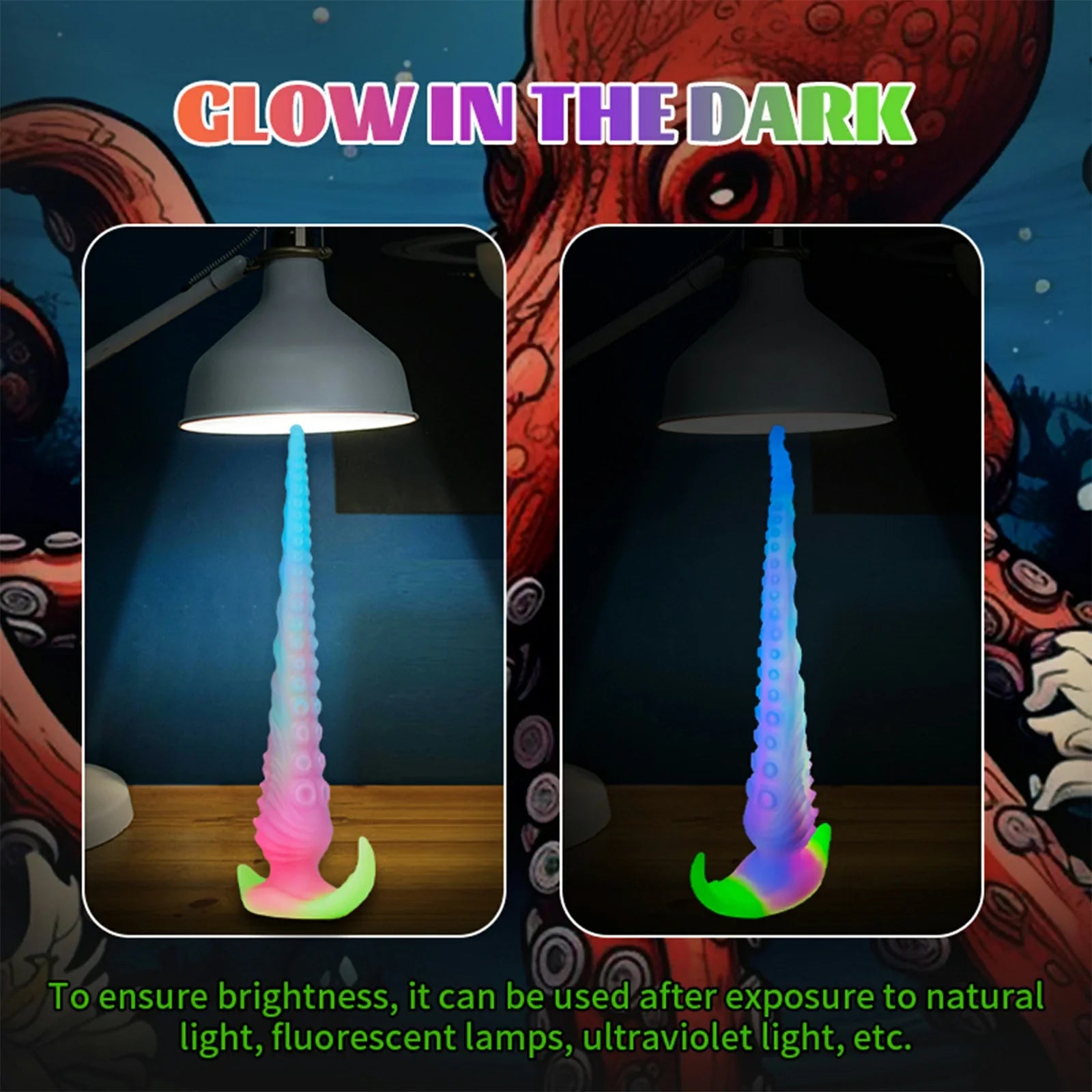 17.5 Inch Glow-in-the-Dark Fantasy Tentacle Dildo – Spiked Texture for Anal & Vaginal Play