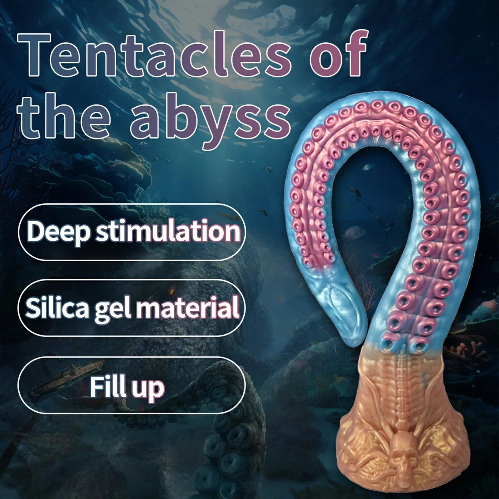 18.5 Inch Celestial Blue Tentacle Dildo with Eldritch Curves, Skull Design & Suction Cup Base