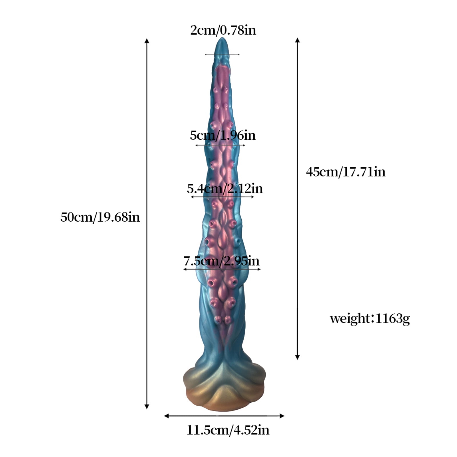 19.68 Inch Lovecraftian Octopus Tentacle Dildo with Blue-Gold Veins & Suction Cup Base