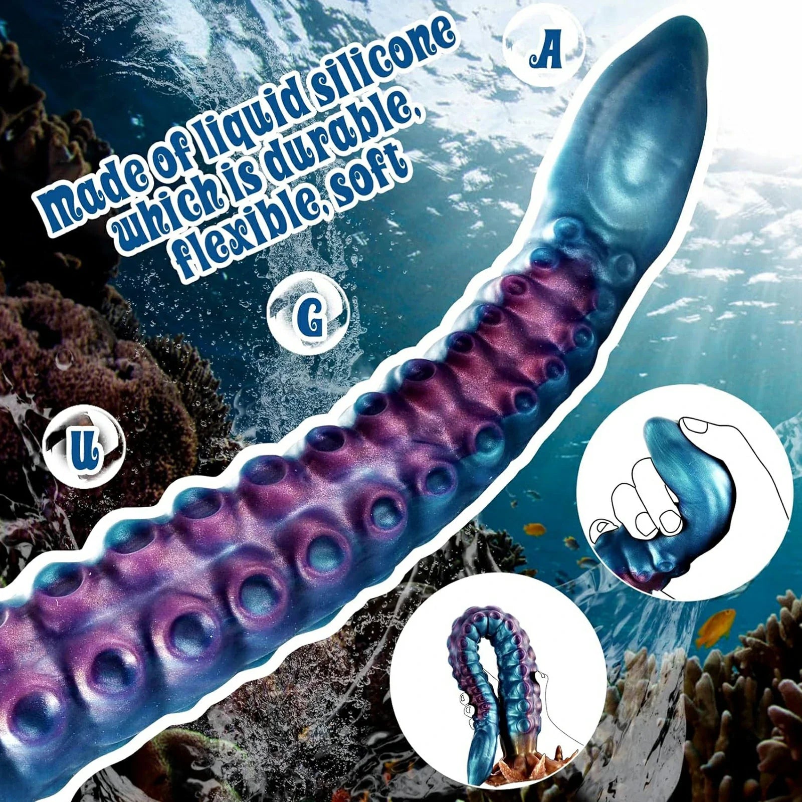 19 Inch Curved Tentacle Dildo with Textured Suckers & Clawed Suction Cup Base