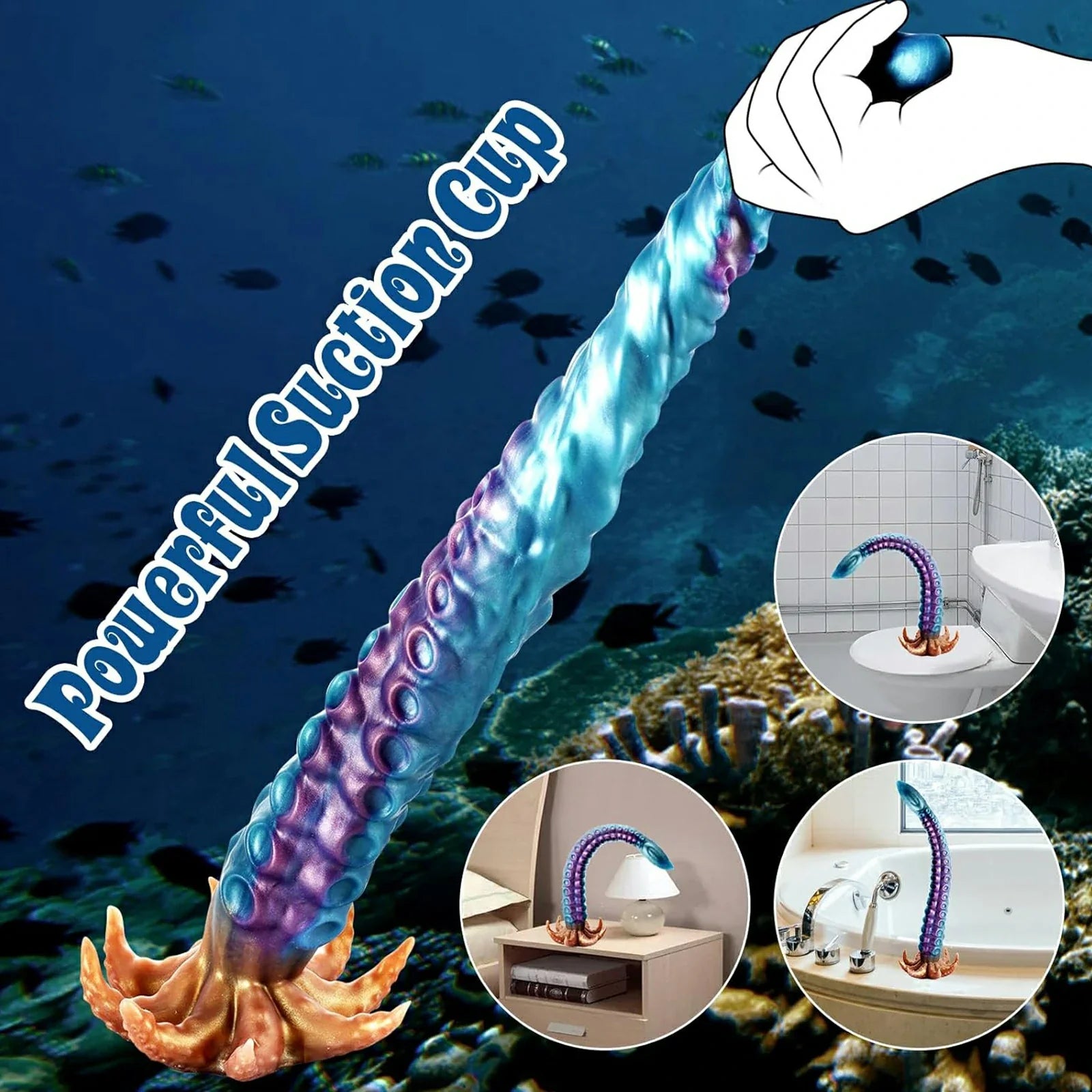 19 Inch Curved Tentacle Dildo with Textured Suckers & Clawed Suction Cup Base