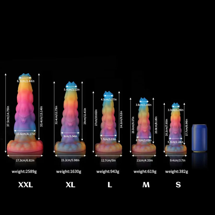 Sphinx Fantasy Dildo – Blue, Yellow & Purple Glow-in-the-Dark Knot Design