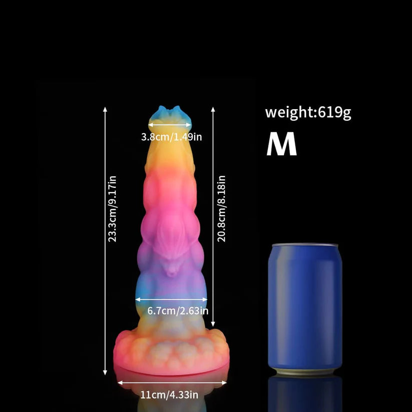 Sphinx Fantasy Dildo – Blue, Yellow & Purple Glow-in-the-Dark Knot Design