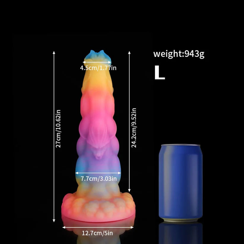 Sphinx Fantasy Dildo – Blue, Yellow & Purple Glow-in-the-Dark Knot Design