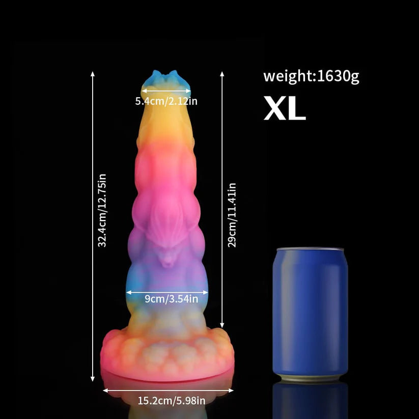 Sphinx Fantasy Dildo – Blue, Yellow & Purple Glow-in-the-Dark Knot Design