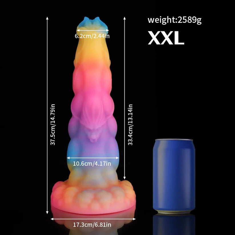 Sphinx Fantasy Dildo – Blue, Yellow & Purple Glow-in-the-Dark Knot Design