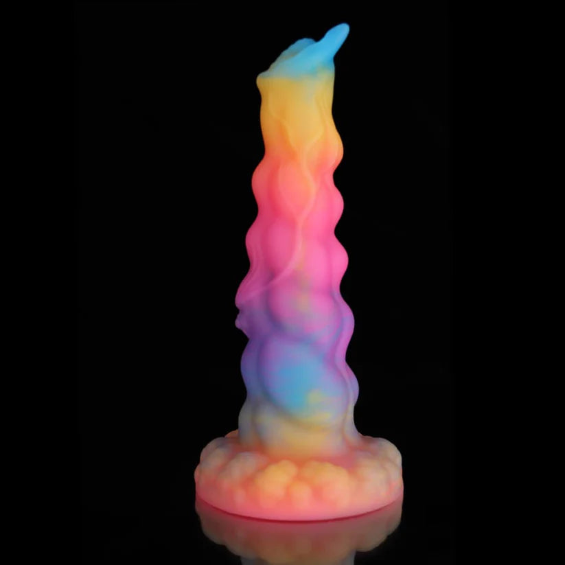Sphinx Fantasy Dildo – Blue, Yellow & Purple Glow-in-the-Dark Knot Design