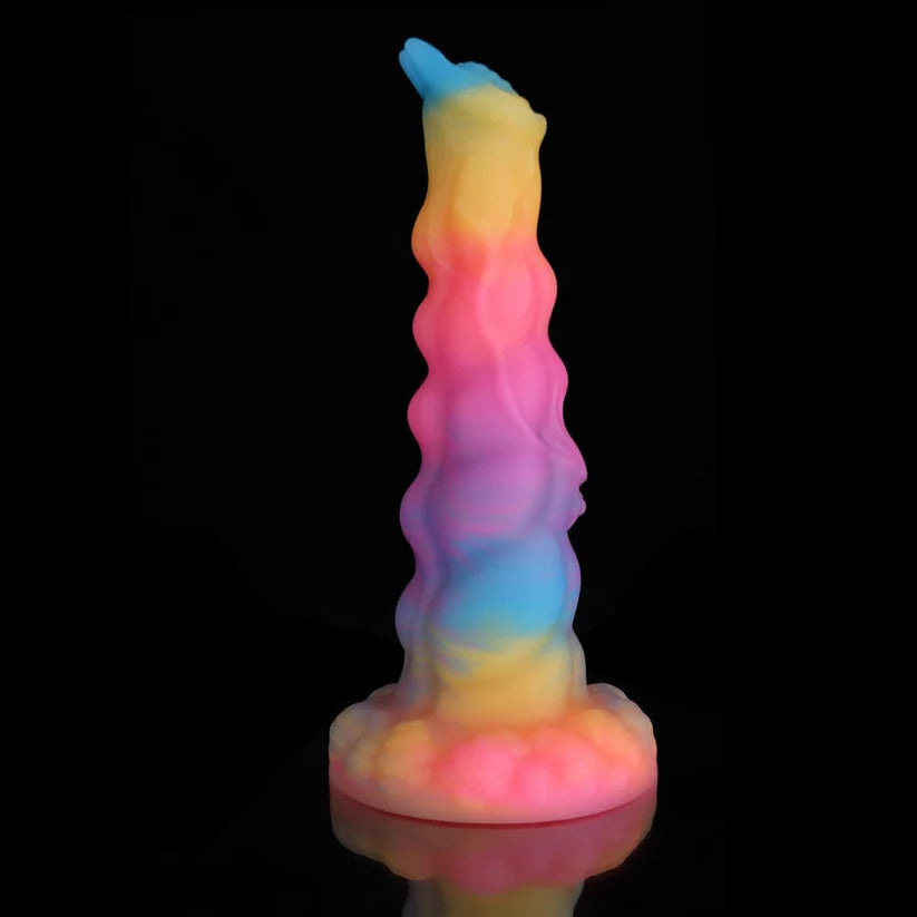 Sphinx Fantasy Dildo – Blue, Yellow & Purple Glow-in-the-Dark Knot Design
