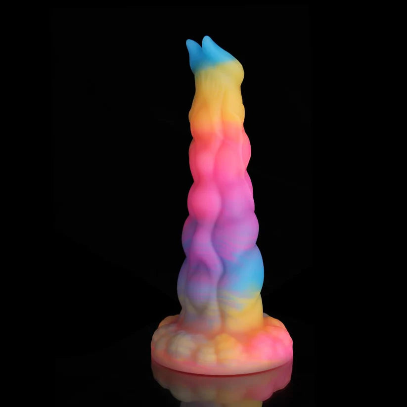 Sphinx Fantasy Dildo – Blue, Yellow & Purple Glow-in-the-Dark Knot Design