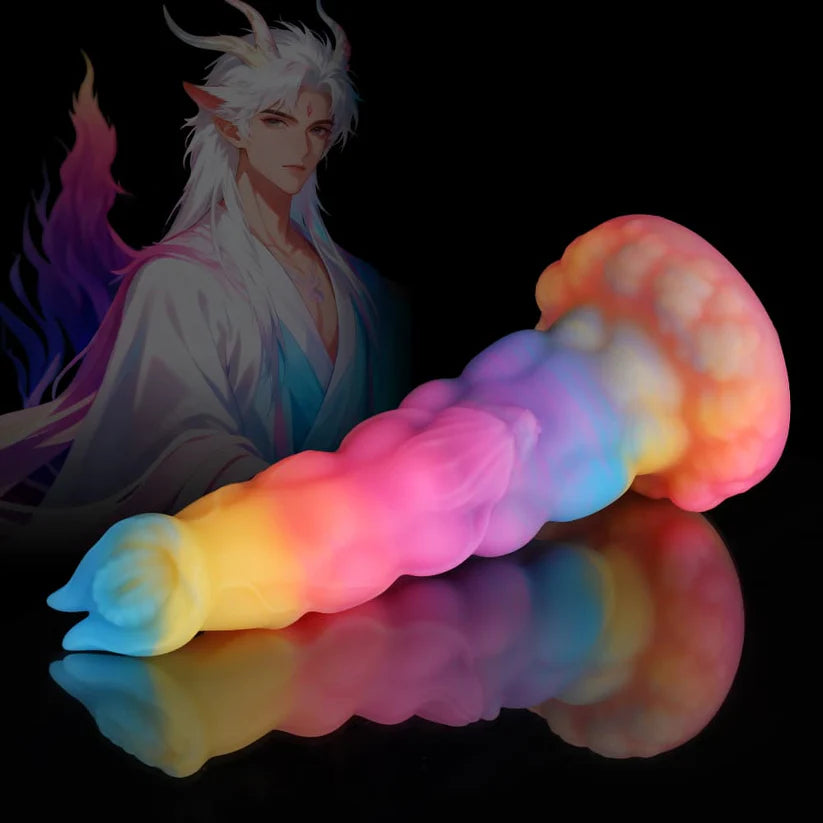Sphinx Fantasy Dildo – Blue, Yellow & Purple Glow-in-the-Dark Knot Design