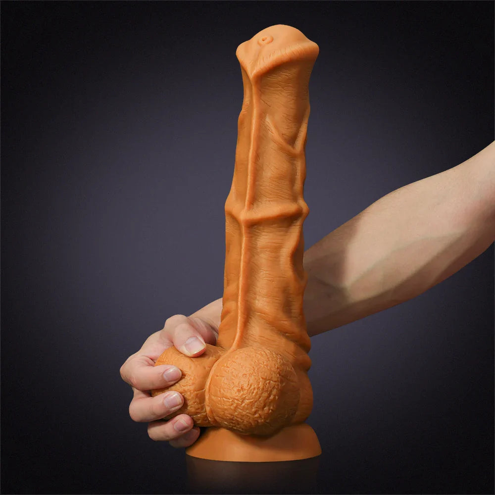 14.5 Inch Ultra Big Horse Dildo in Gold Liquid Silicone – Lifelike Thick Design