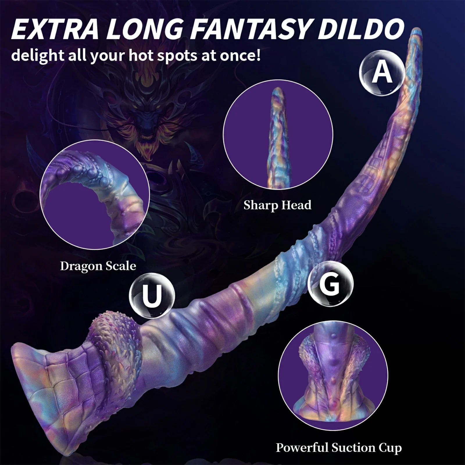17.5 Inch Fantasy Tentacle Dildo with Ocean Swirl Texture & Suction Cup Base