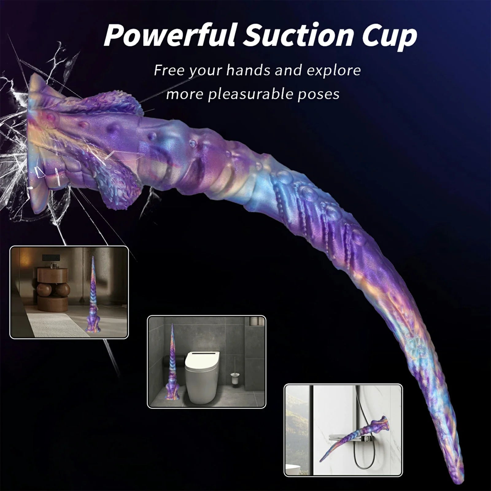 17.5 Inch Fantasy Tentacle Dildo with Ocean Swirl Texture & Suction Cup Base