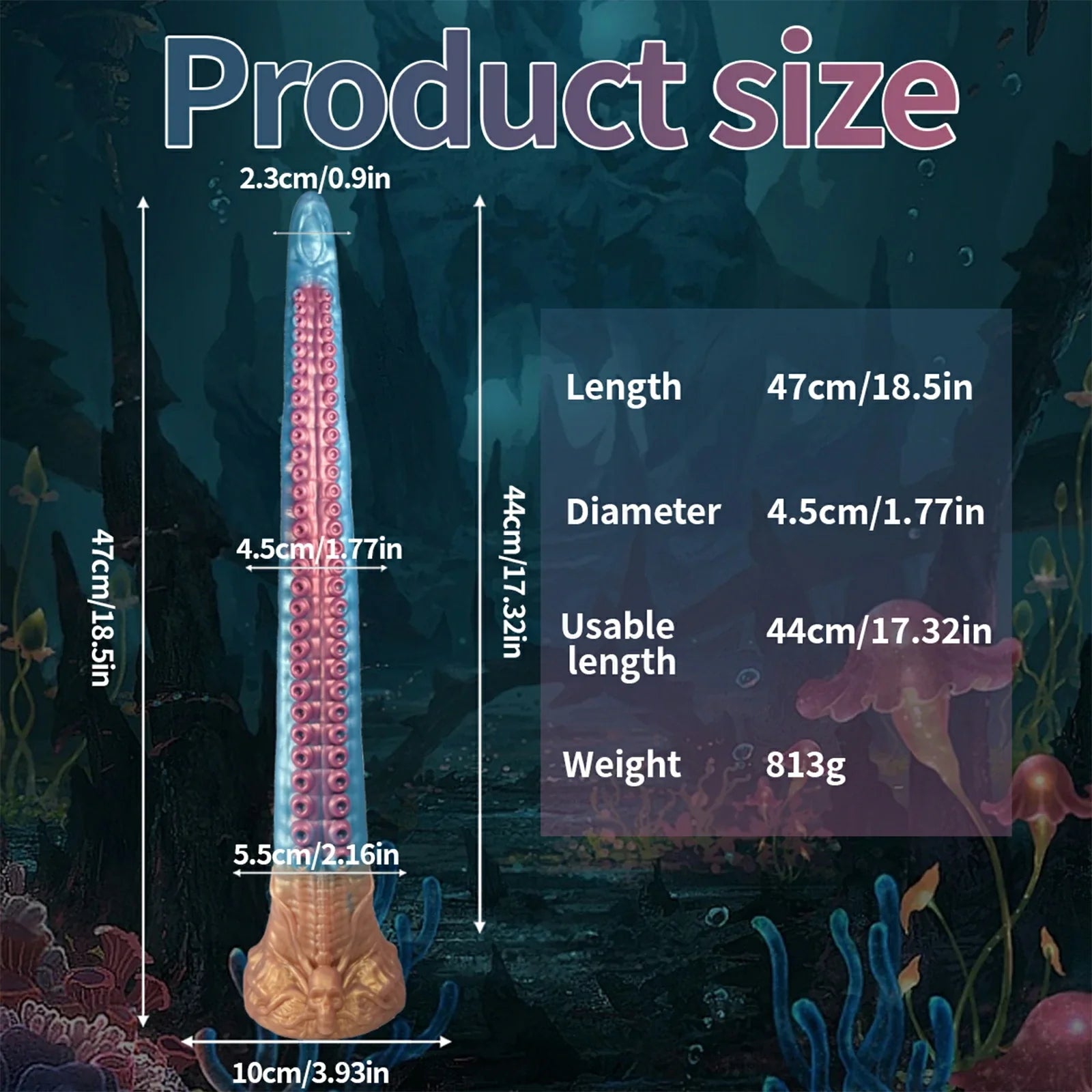 18.5 Inch Celestial Blue Tentacle Dildo with Eldritch Curves, Skull Design & Suction Cup Base