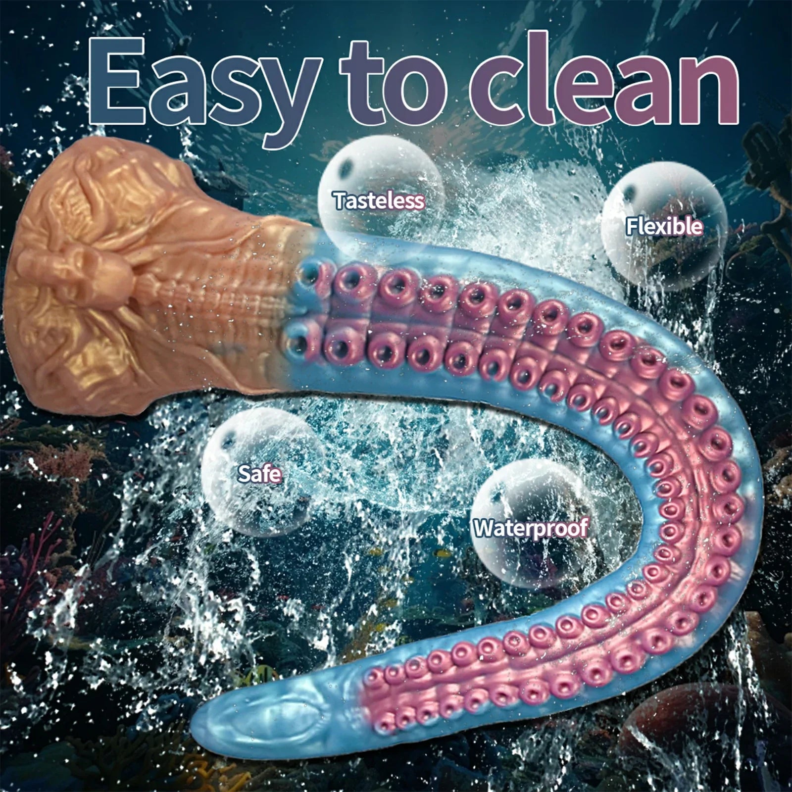 18.5 Inch Celestial Blue Tentacle Dildo with Eldritch Curves, Skull Design & Suction Cup Base