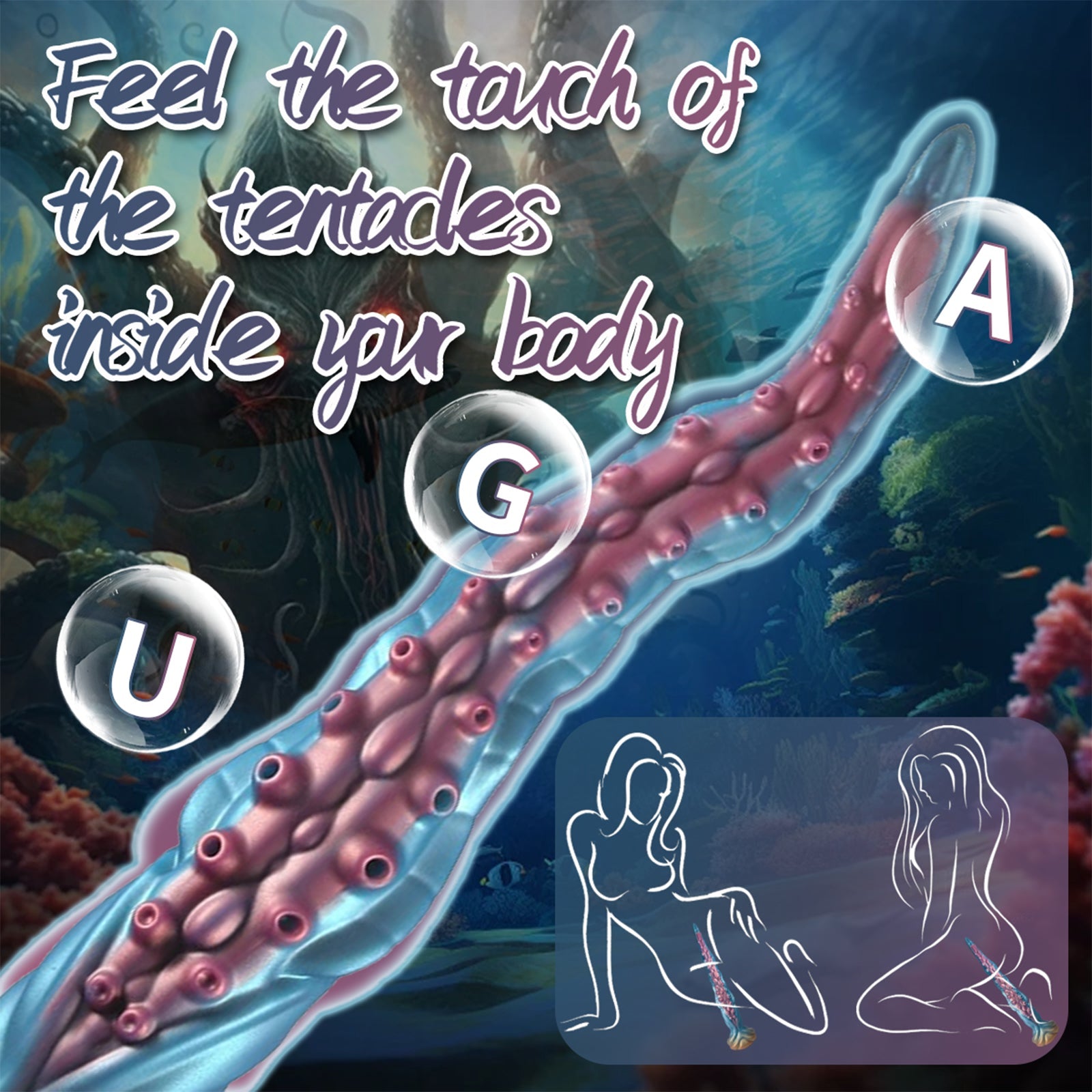 19.68 Inch Lovecraftian Octopus Tentacle Dildo with Blue-Gold Veins & Suction Cup Base