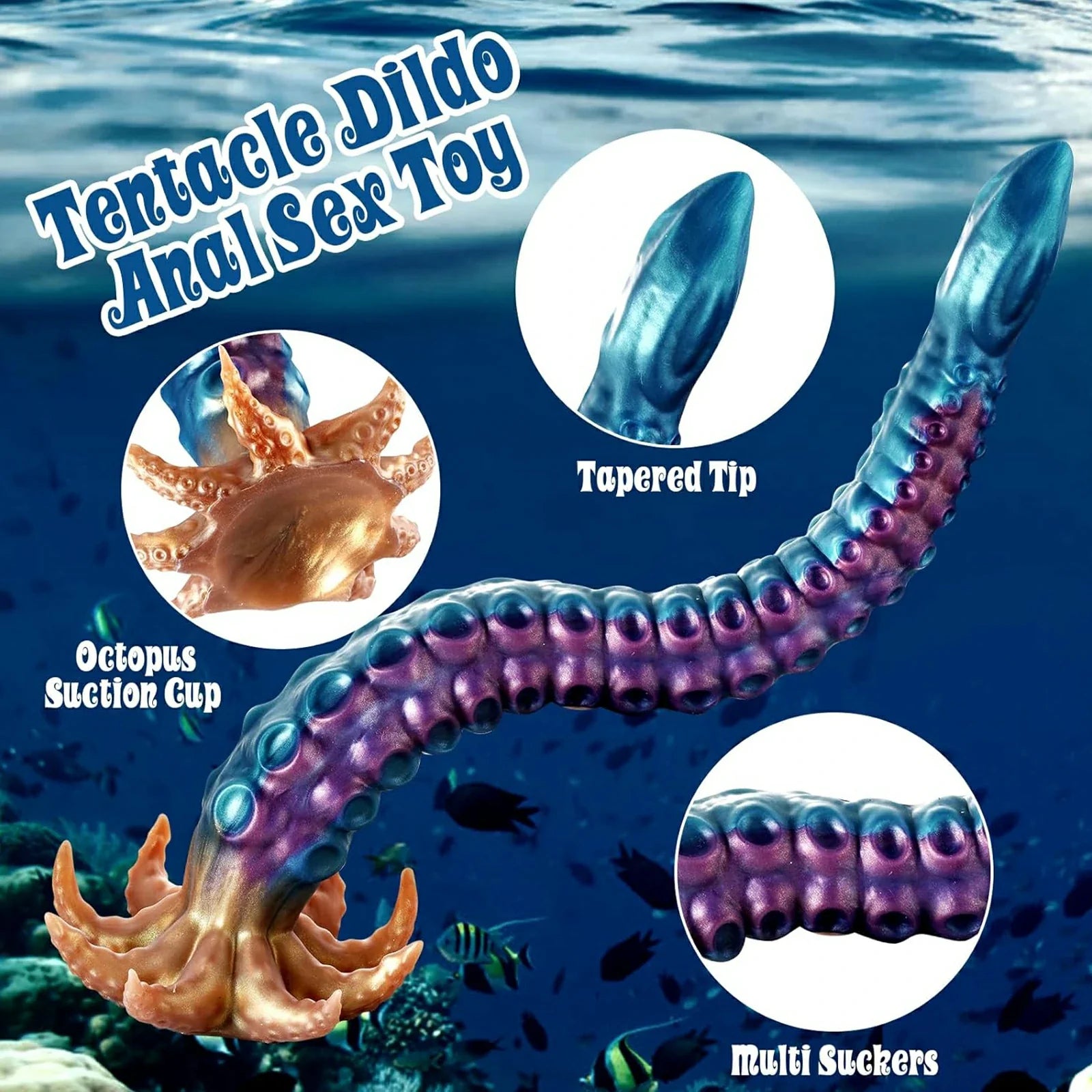 19 Inch Curved Tentacle Dildo with Textured Suckers & Clawed Suction Cup Base