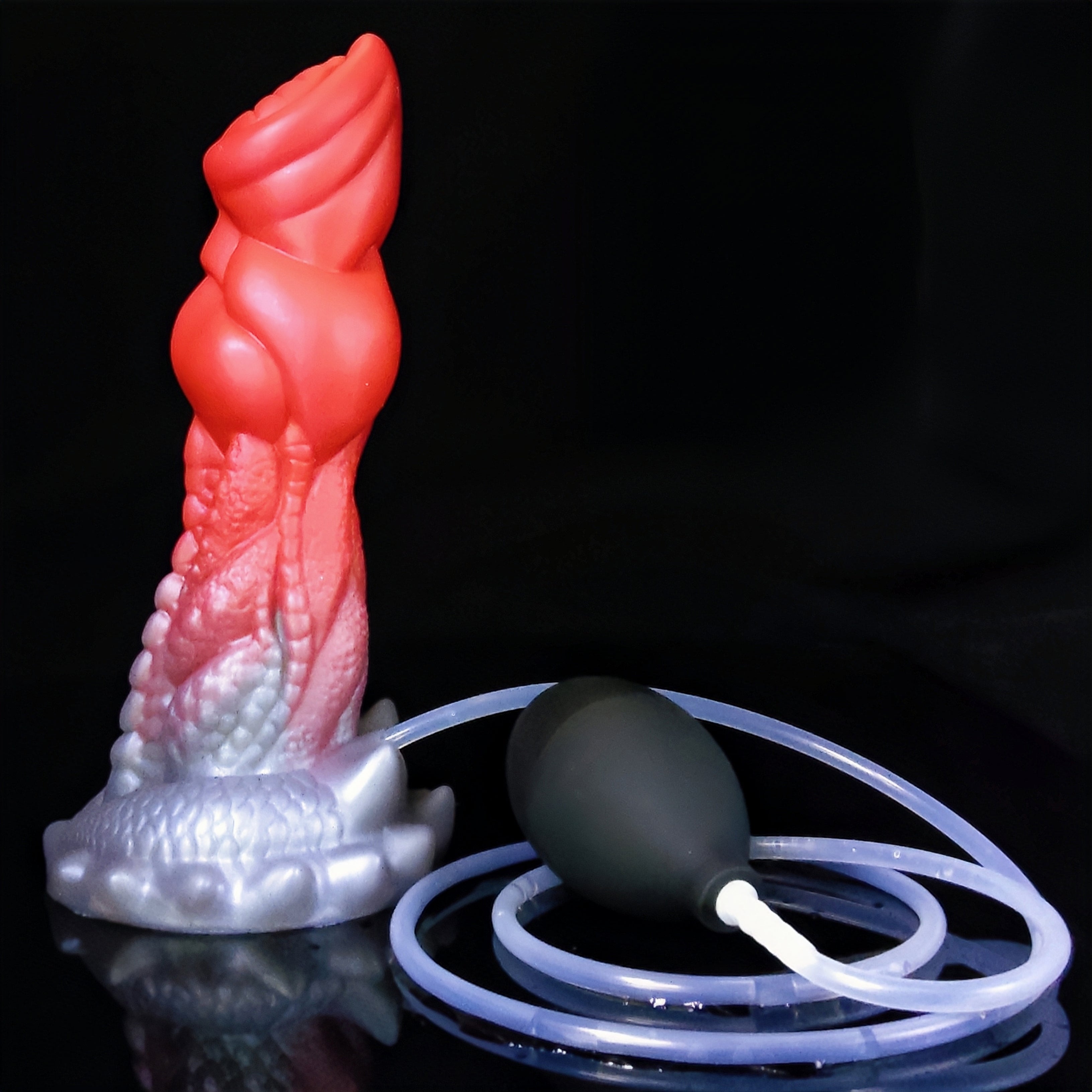7.4 Inch silver-red Silicone Ejaculating Dildo with Realistic Texture