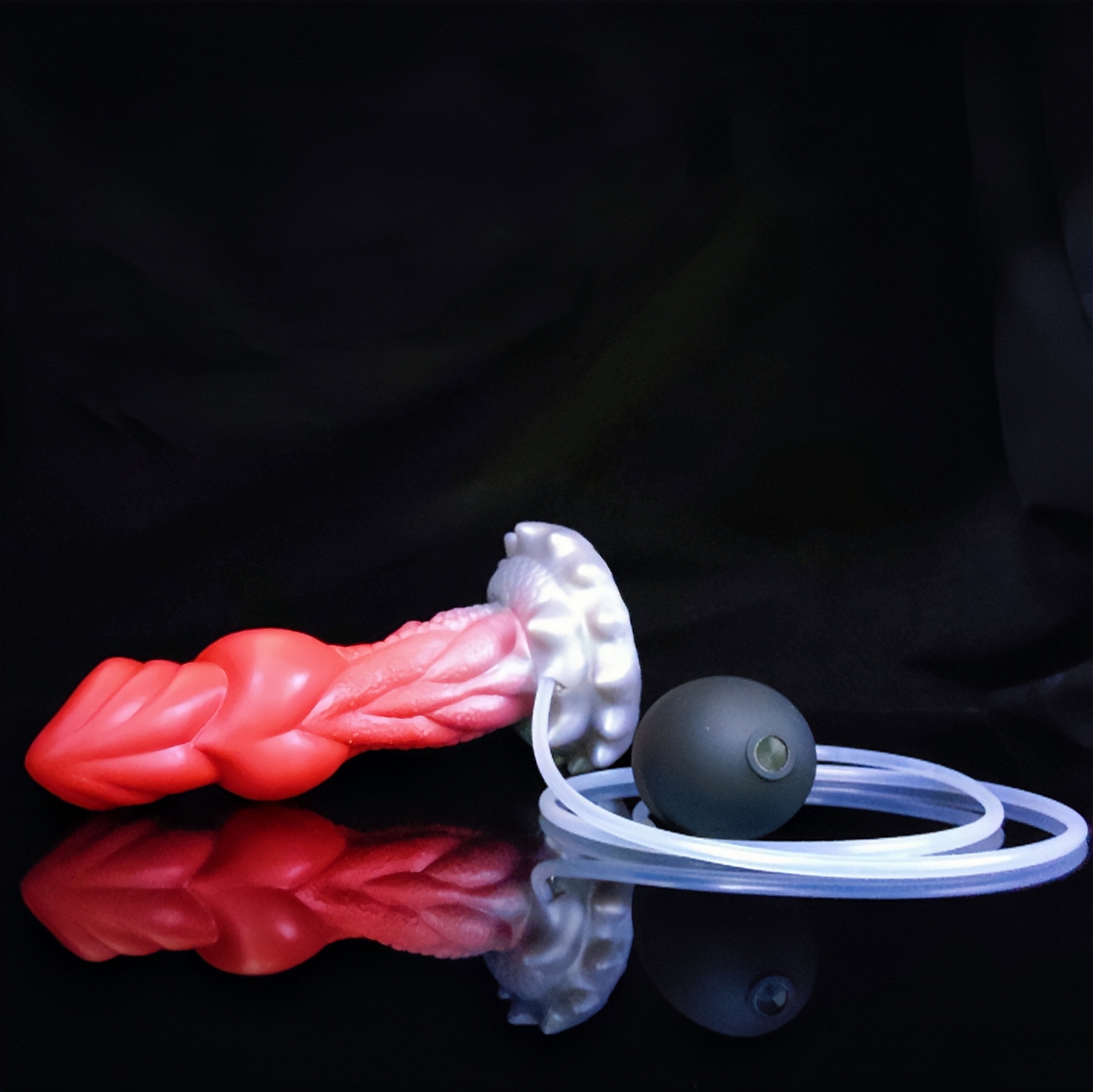 7.4 Inch silver-red Silicone Ejaculating Dildo with Realistic Texture