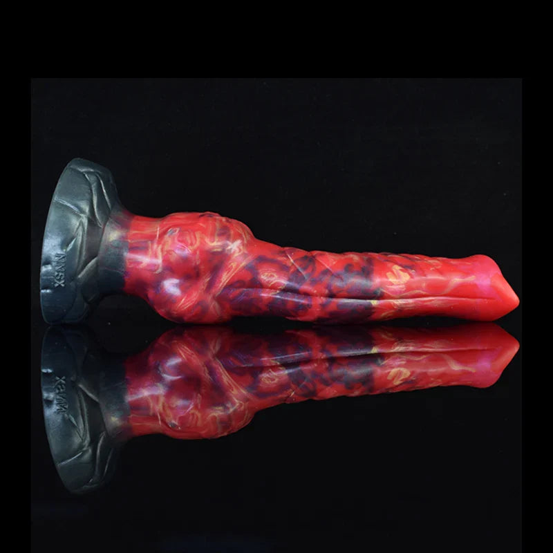 9.25 Inch Mixed-Color Silicone Wolf Knot Dildo with Fantasy-Inspired Design