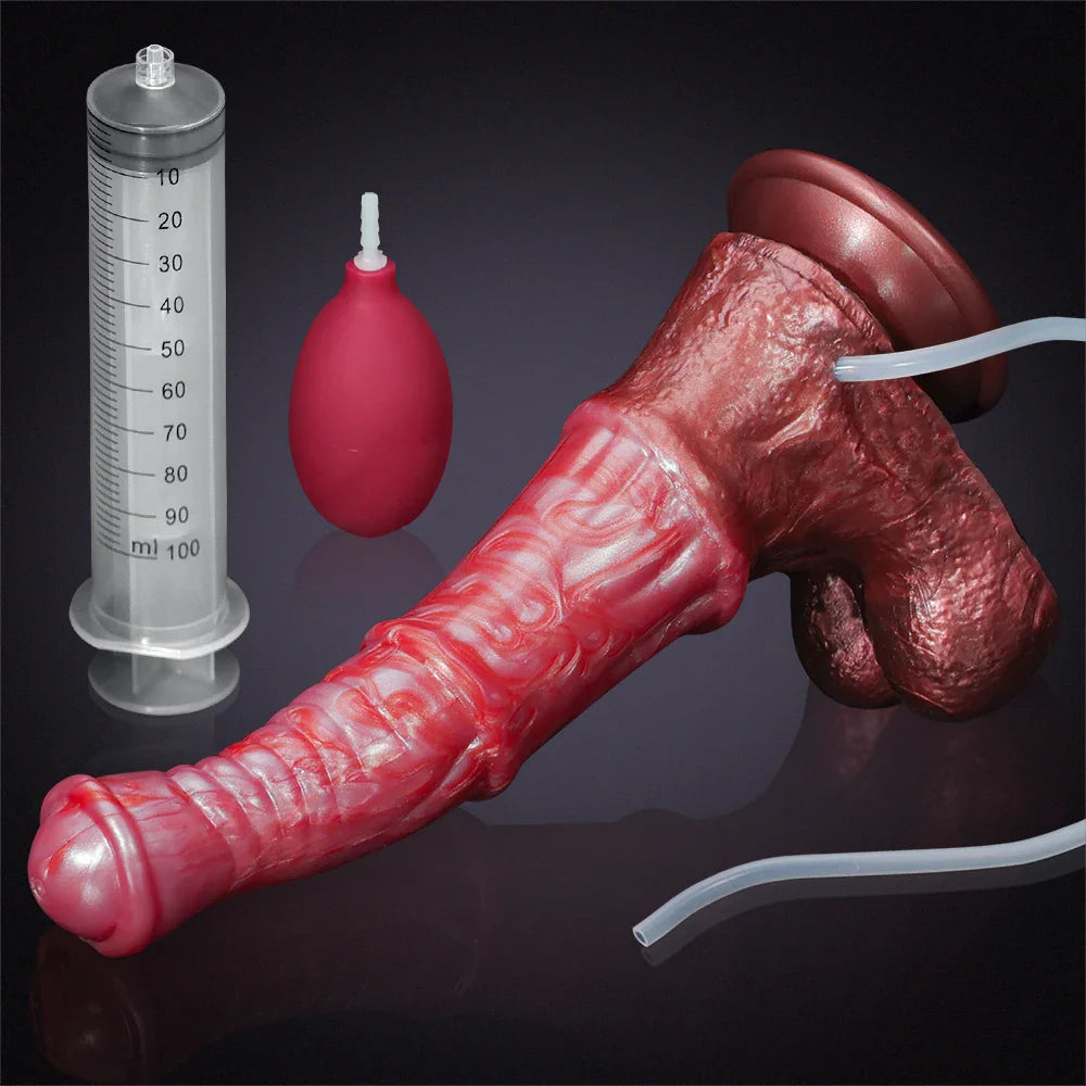 9.65" Realistic Silicone Horse Dildo with Knot Design and Squirting Function
