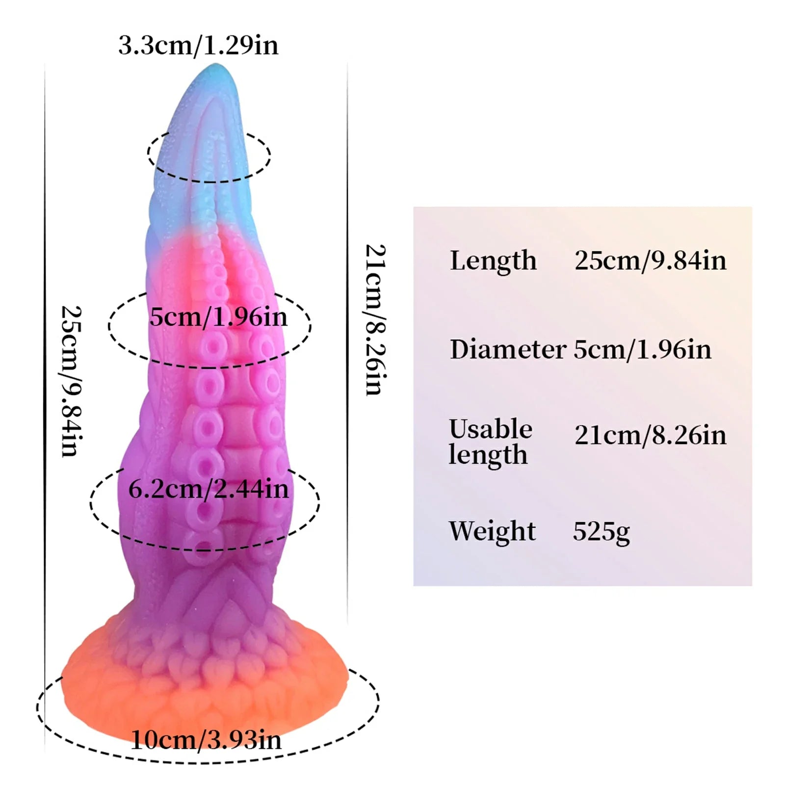 9.8 Inch Glow-in-the-Dark Silicone Tentacle Dildo with Suction Cup Base