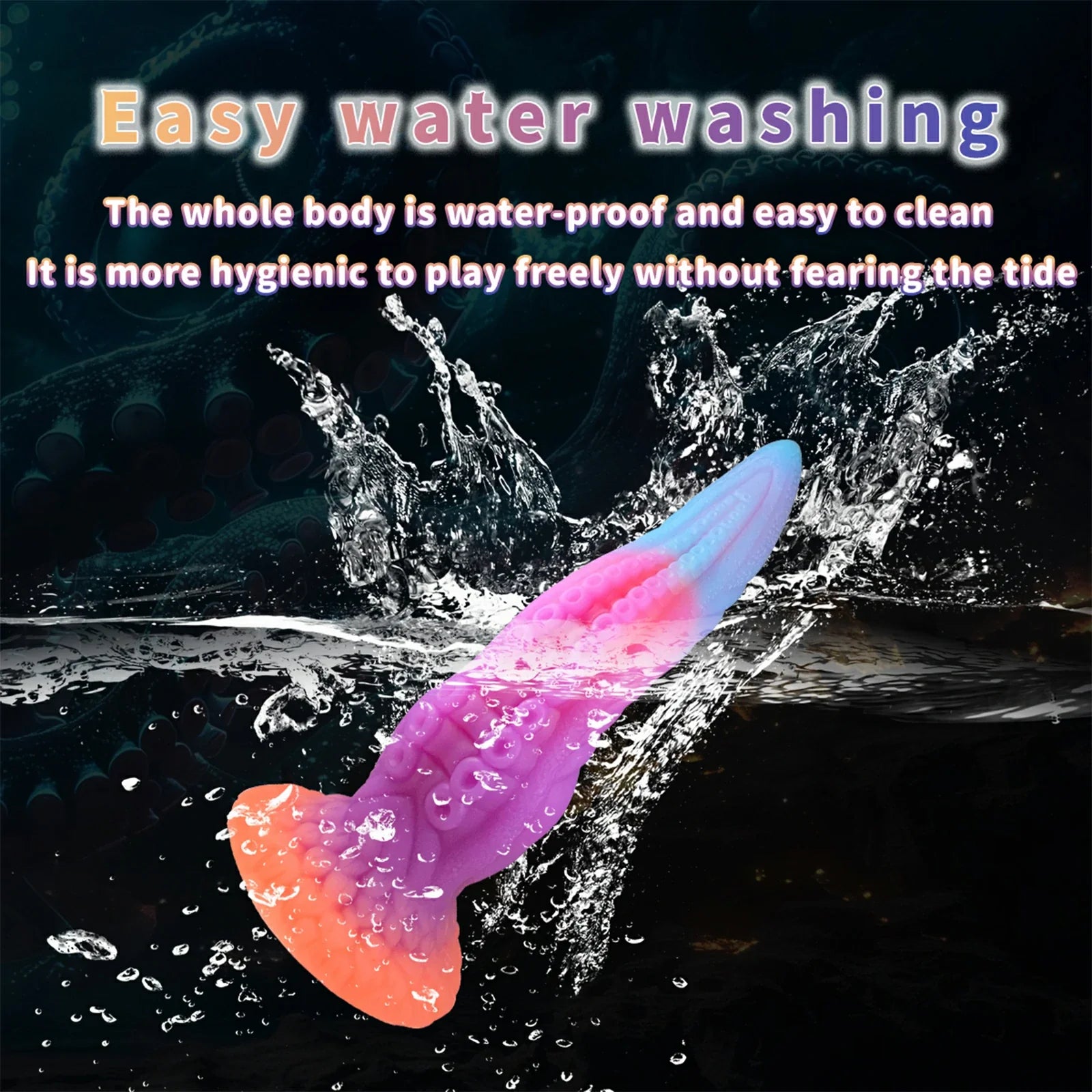 9.8 Inch Glow-in-the-Dark Silicone Tentacle Dildo with Suction Cup Base
