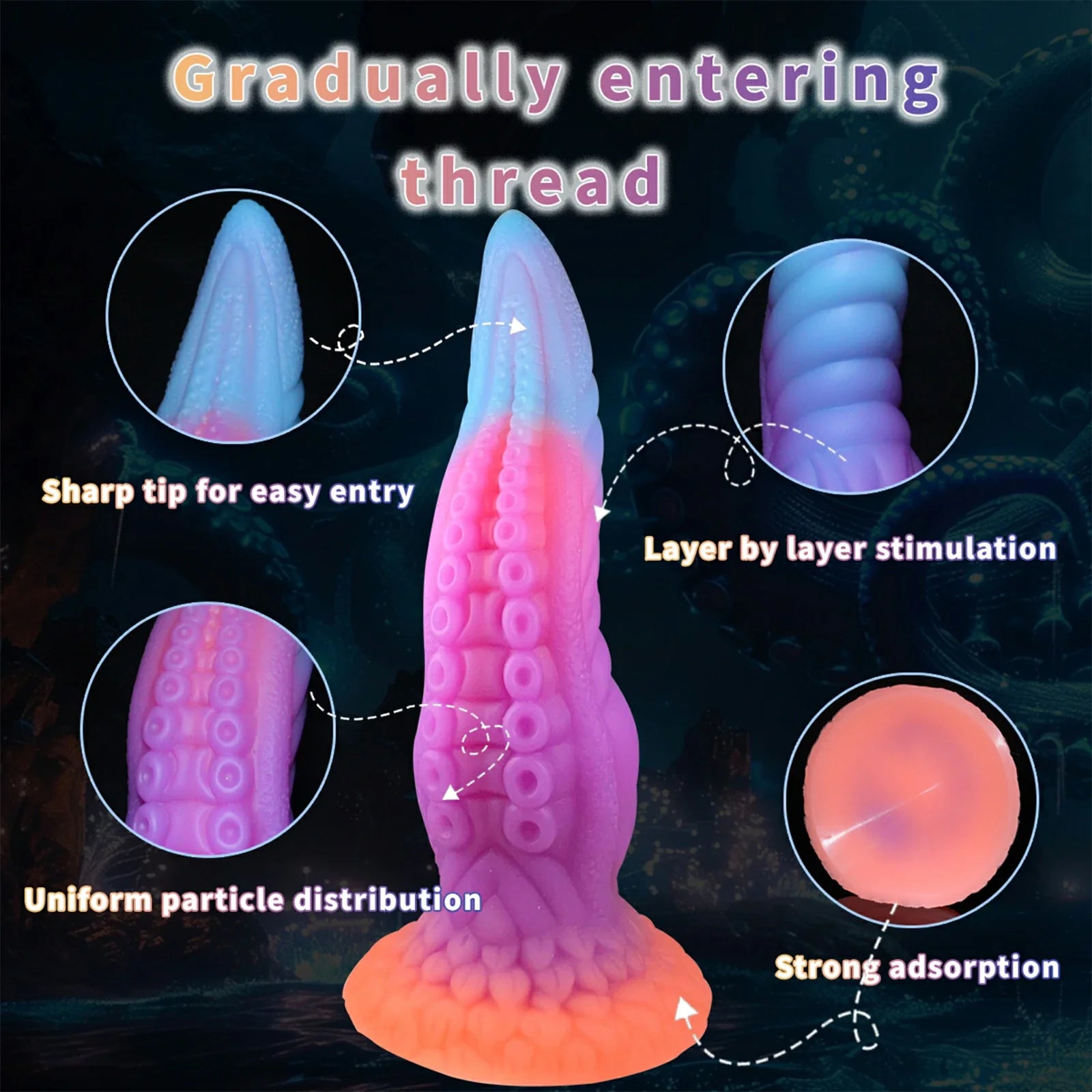 9.8 Inch Glow-in-the-Dark Silicone Tentacle Dildo with Suction Cup Base