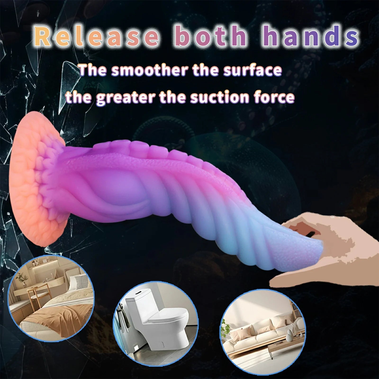 9.8 Inch Glow-in-the-Dark Silicone Tentacle Dildo with Suction Cup Base