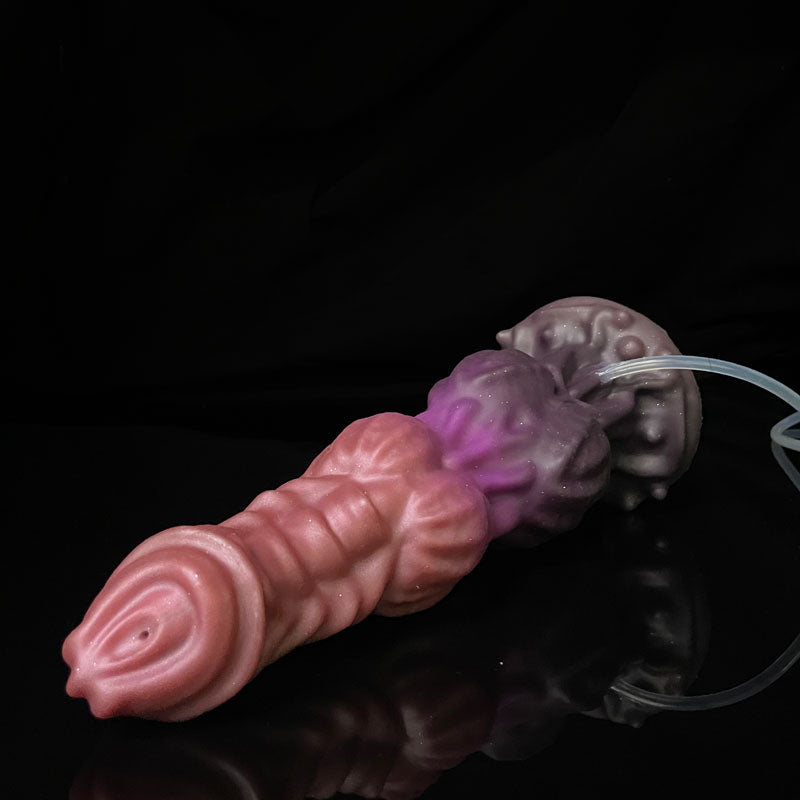 Black and Red Silicone Ejaculating Dildo with Realistic Texture