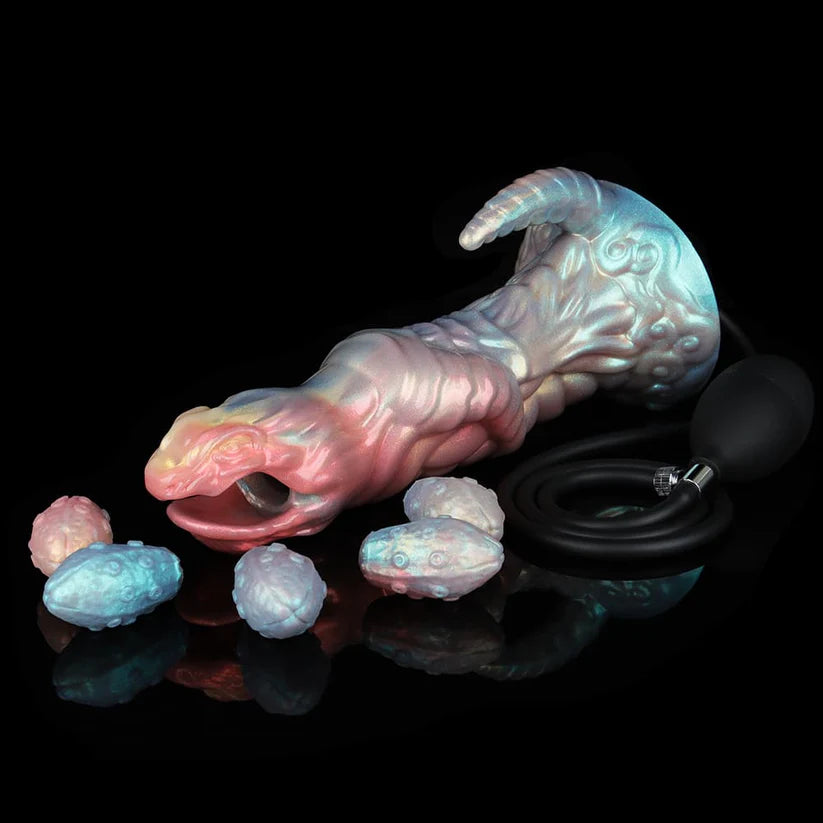 Colorful Dinosaur Inflatable Ovipositor Dildo – Fantasy Roleplay Air Pump Egg-Laying Toy(5 Eggs)