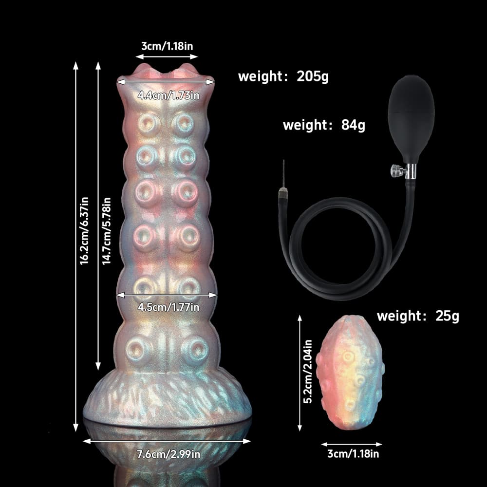 Dennis Colorful Inflatable Ovipositor Dildo – Fantasy Roleplay Air Pump Egg-Laying Toy(3 Eggs）