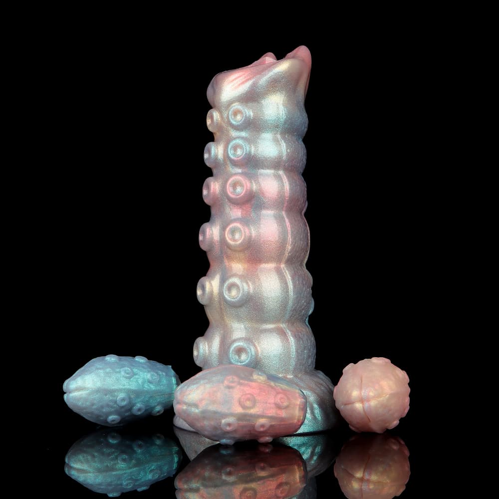 Dennis Colorful Inflatable Ovipositor Dildo – Fantasy Roleplay Air Pump Egg-Laying Toy(3 Eggs）