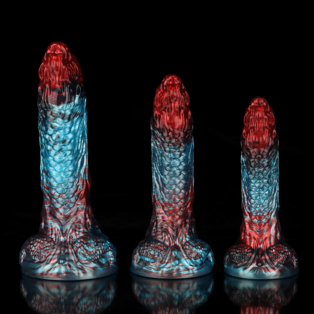 Dragon Kiss Gradient Red Blue Fantasy Dildo – Dual Color Silicone Adult Toy