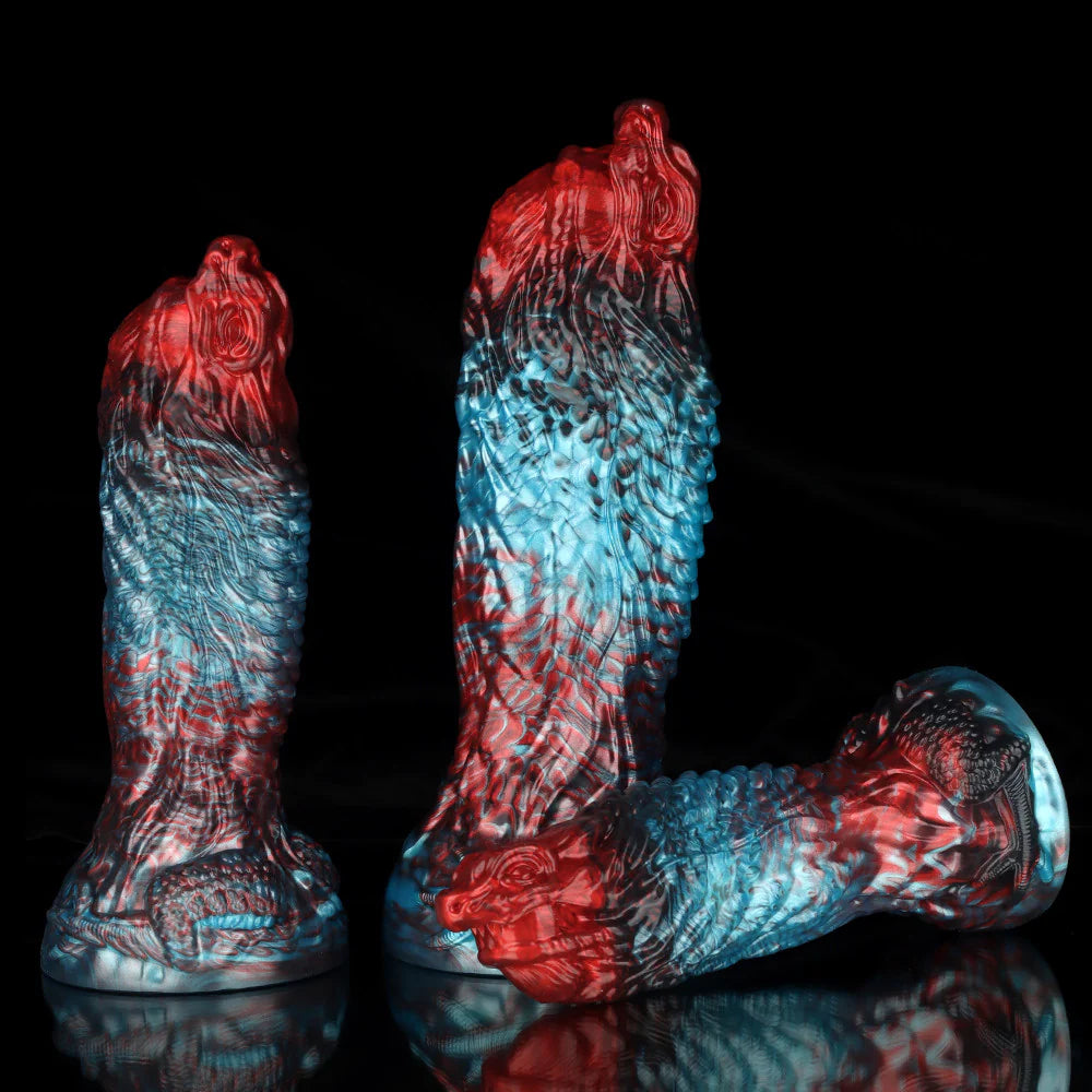 Dragon Kiss Gradient Red Blue Fantasy Dildo – Dual Color Silicone Adult Toy