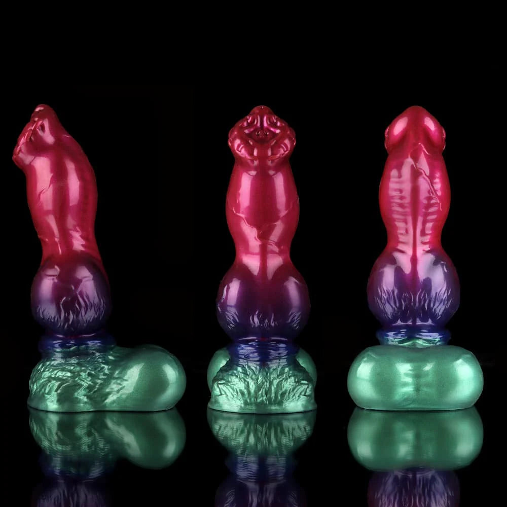 Gun Dog Gradient Purple Green Knotted Fantasy Dildo – Premium Silicone