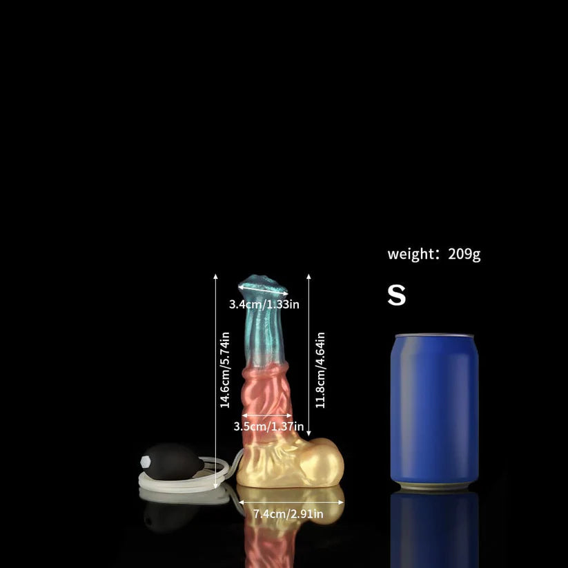 Neptune Ejaculating Dildo – Red, Blue & Gold Fantasy Silicone Toy