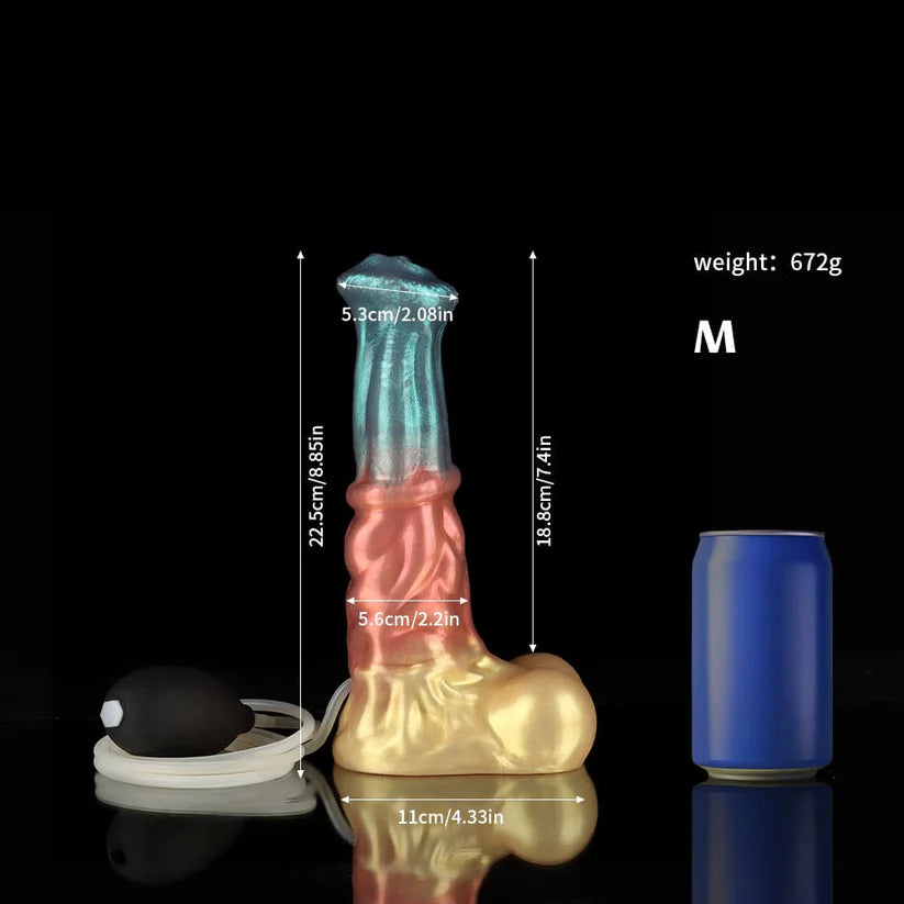 Neptune Ejaculating Dildo – Red, Blue & Gold Fantasy Silicone Toy