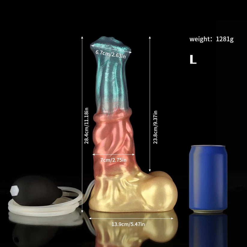 Neptune Ejaculating Dildo – Red, Blue & Gold Fantasy Silicone Toy