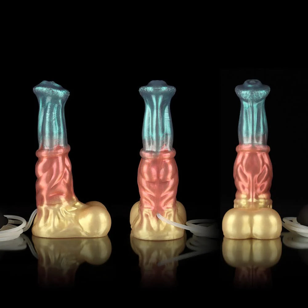 Neptune Ejaculating Dildo – Red, Blue & Gold Fantasy Silicone Toy