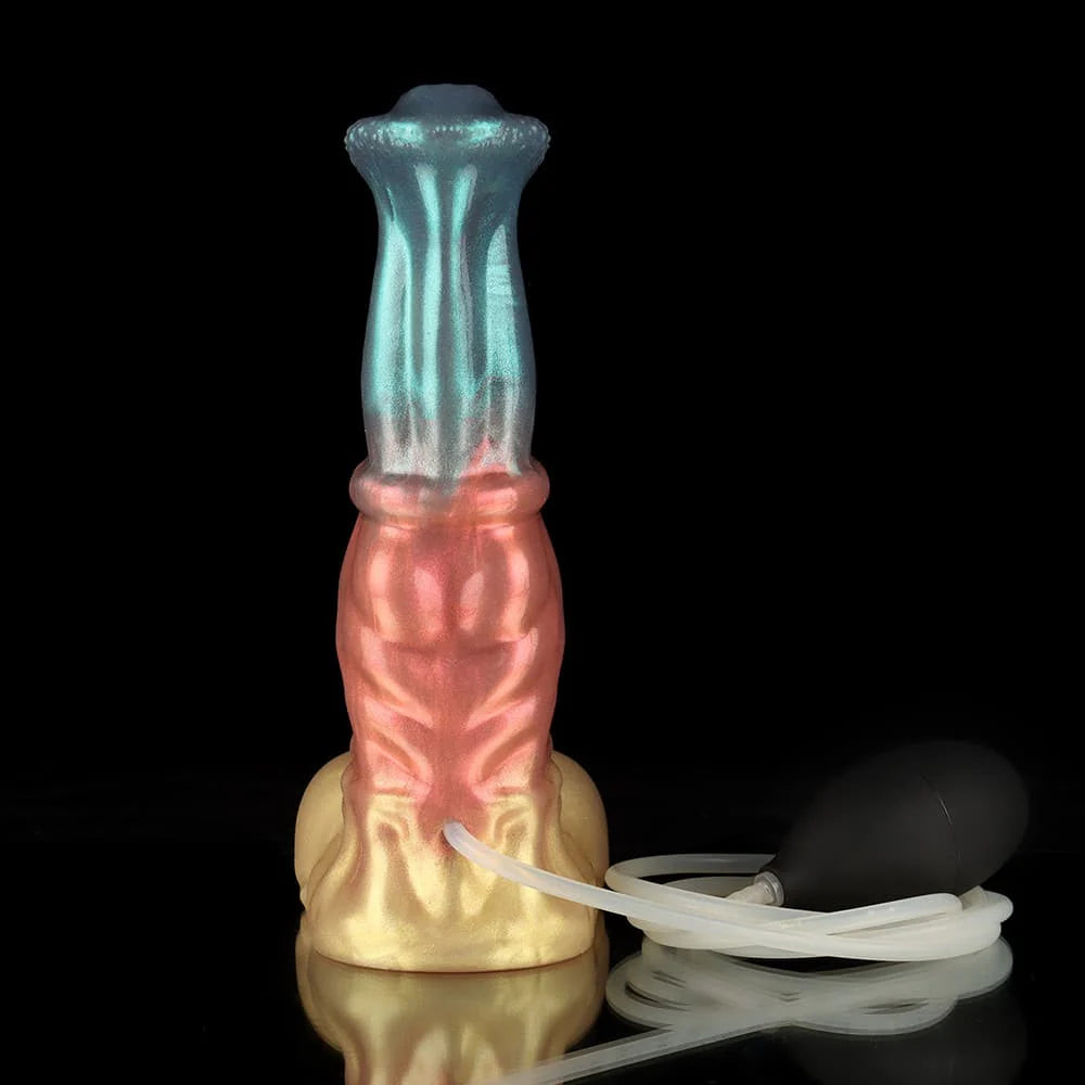 Neptune Ejaculating Dildo – Red, Blue & Gold Fantasy Silicone Toy