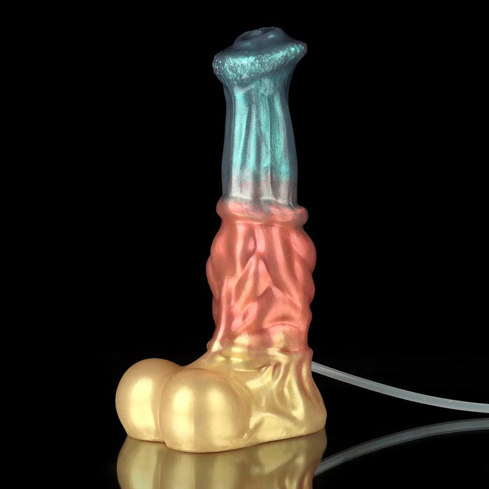 Neptune Ejaculating Dildo – Red, Blue & Gold Fantasy Silicone Toy