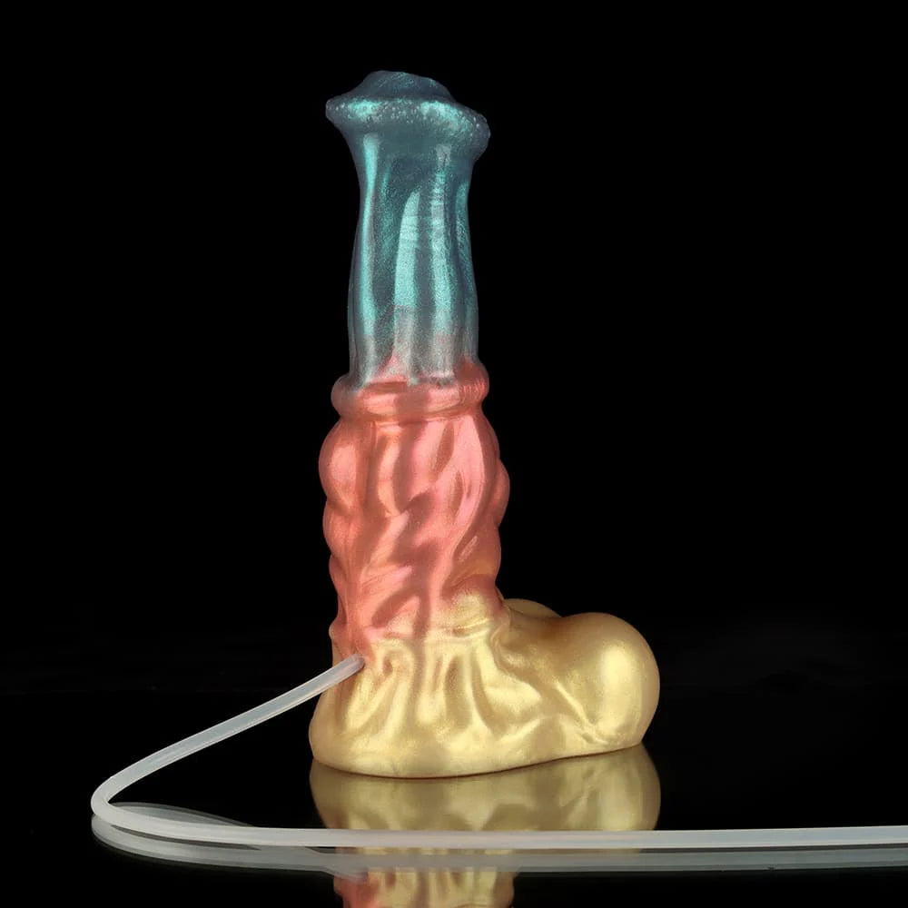 Neptune Ejaculating Dildo – Red, Blue & Gold Fantasy Silicone Toy