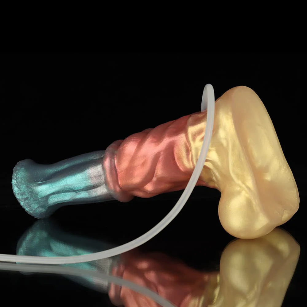 Neptune Ejaculating Dildo – Red, Blue & Gold Fantasy Silicone Toy