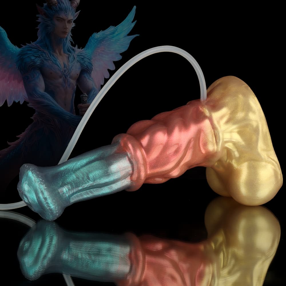 Neptune Ejaculating Dildo – Red, Blue & Gold Fantasy Silicone Toy
