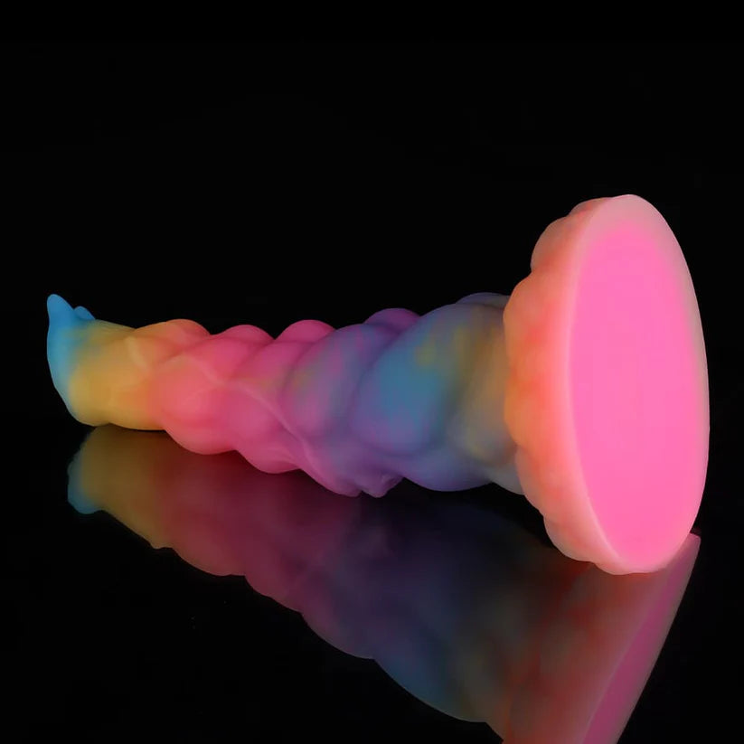 Sphinx Fantasy Dildo – Blue, Yellow & Purple Glow-in-the-Dark Knot Design