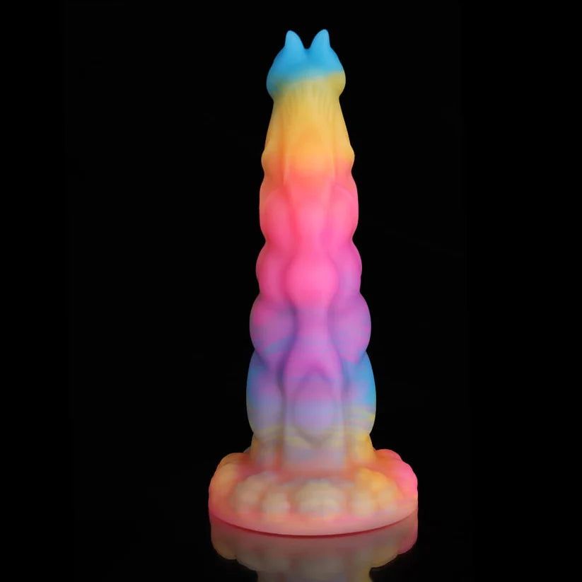 Sphinx Fantasy Dildo – Blue, Yellow & Purple Glow-in-the-Dark Knot Design