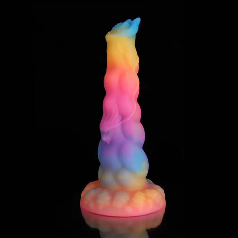 Sphinx Fantasy Dildo – Blue, Yellow & Purple Glow-in-the-Dark Knot Design
