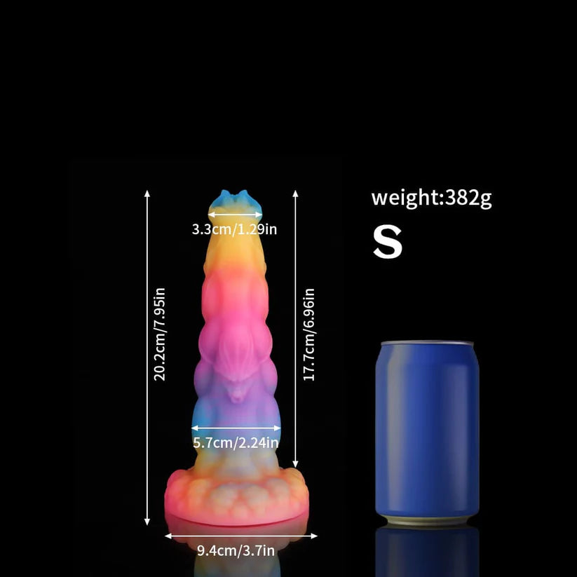 Sphinx Fantasy Dildo – Blue, Yellow & Purple Glow-in-the-Dark Knot Design